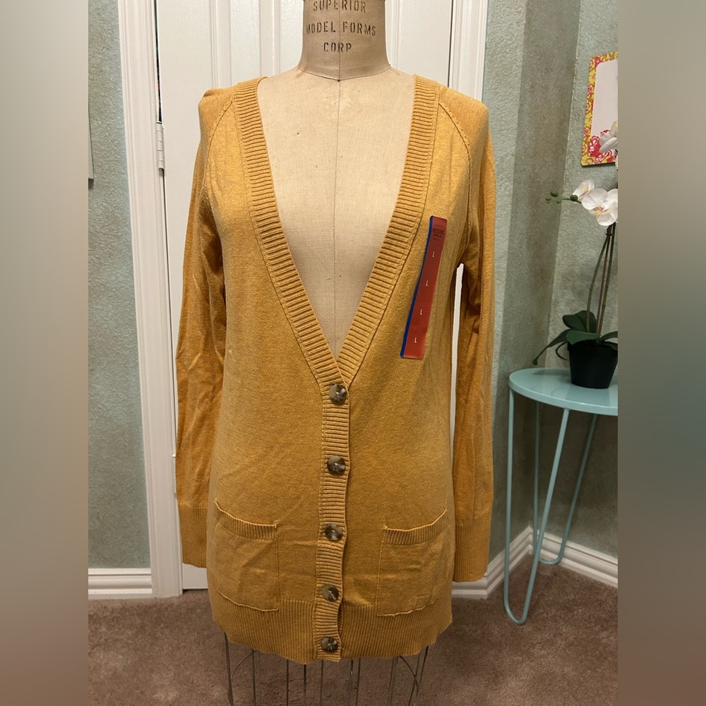 Mossimo Supply Co. Gold Boyfriend Cardigan with Pockets, Size Large, NWT